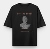 Black oversized T-shirt featuring DIGITAL GHOST glitch graphic with ghost figure and digital recording elements