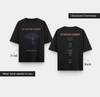 Front and Back of ATTENTION ECONOMY oversized black graphic T-shirt from the SIGNALS // NOISE collection