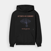 Front of STREETANZA ATTENTION ECONOMY 009 oversized black hoodie with eye graphic