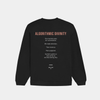 ALGORITHMIC DIVINITY sweatshirt back featuring conceptual text about technology, trust, and human judgment