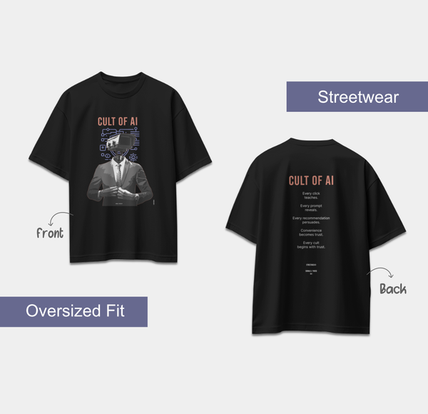 CULT OF AI statement graphic tee featuring artificial intelligence concept