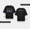 Front and Back of MEMORY LEAK fingerprint dissolving into digital fragments on black T-shirt