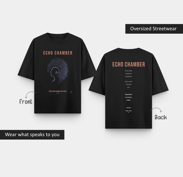 ECHO CHAMBER oversized black graphic T-shirt from the SIGNALS // NOISE collection