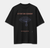 Black oversized T-shirt featuring ATTENTION ECONOMY eye graphic surrounded by digital information