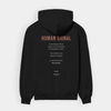 HUMAN SIGNAL hoodie back featuring conceptual text about human originality and artificial intelligence